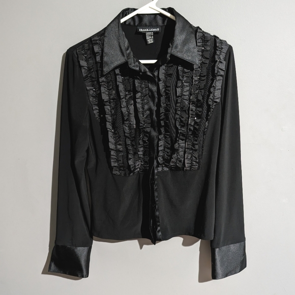 Frank Lyman vintage beauty frill neck button up shirt size 10 - Picture 1 of 8